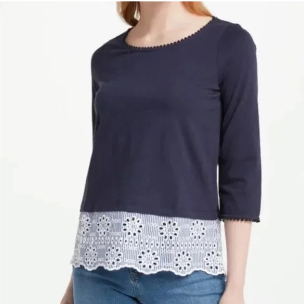 Boden Jersey Broderie Eyelet Overlay Blouse - Picture 3 of 12
